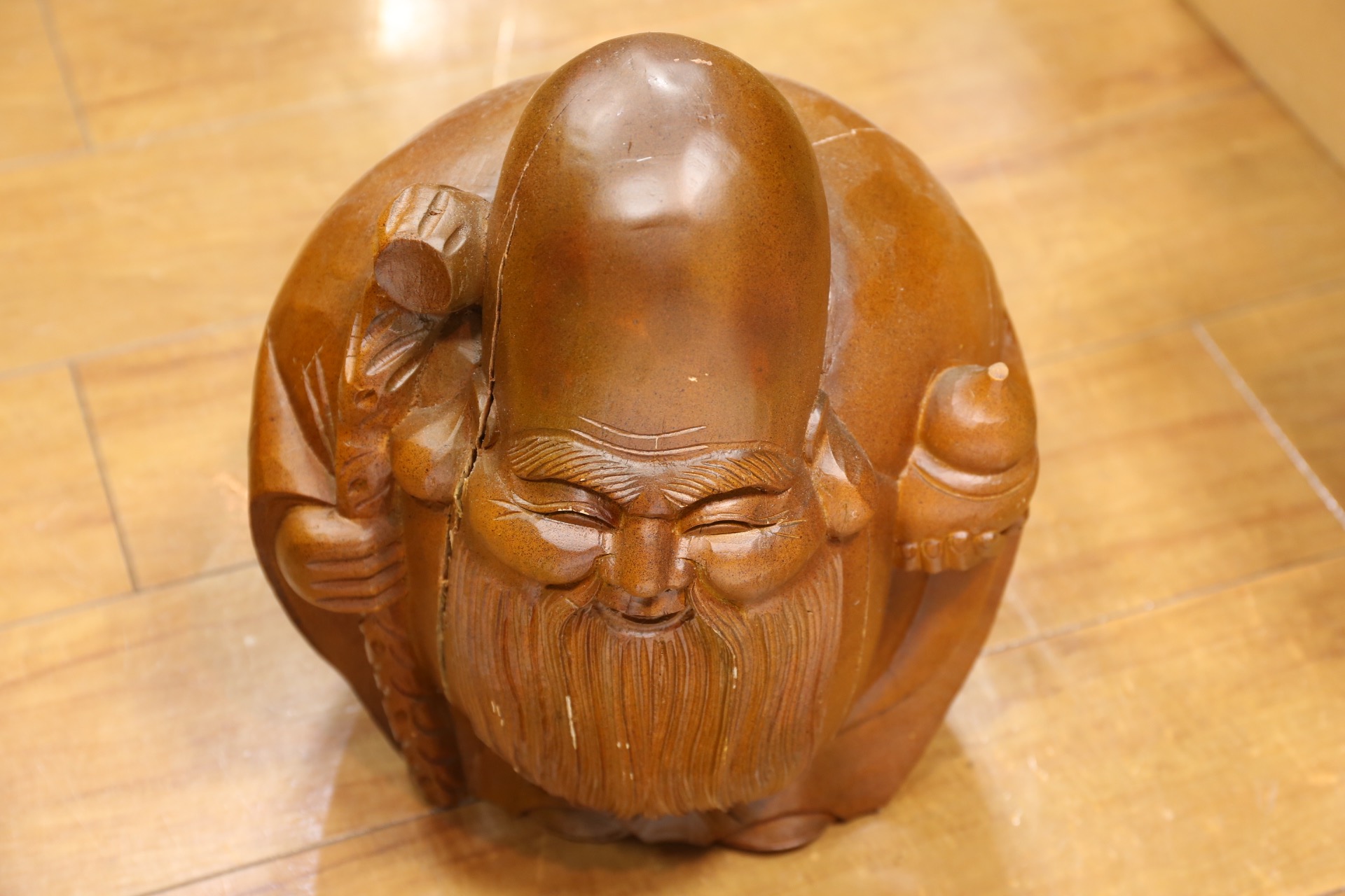 丸い形の木彫寿老人 [2z-3023]2