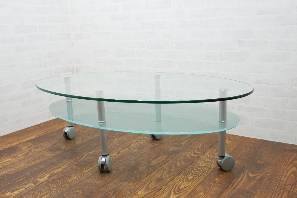 ロナルドシュミット　ガラス　オーバルテーブル